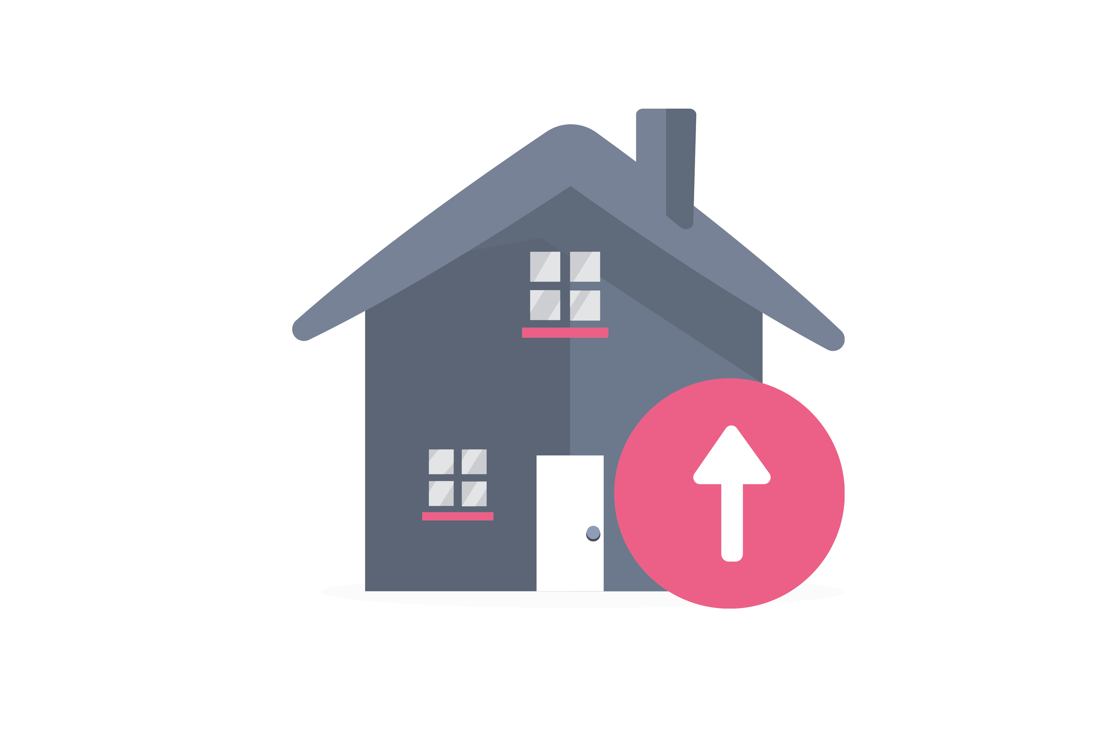 Trivallis Housing Landlord Wales A graphic of a gray house with a red door and a white upload arrow inside a red circle to the right of the house, all against a green background, depicting Trivallis housing.